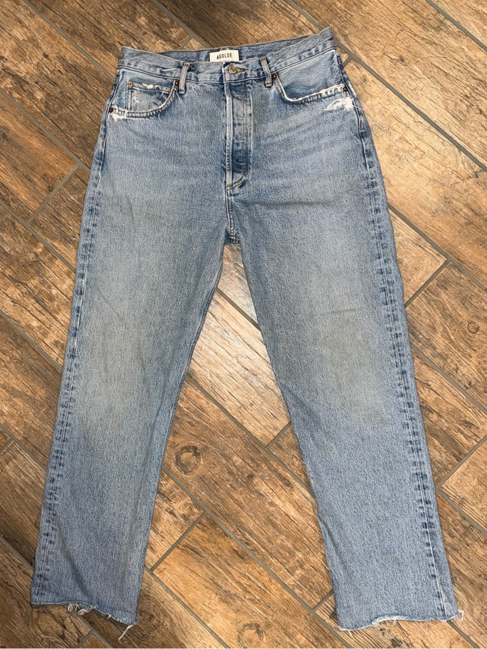 Agolde Women’s Light Blue 90s pinch Straight Jeans with Raw Hem